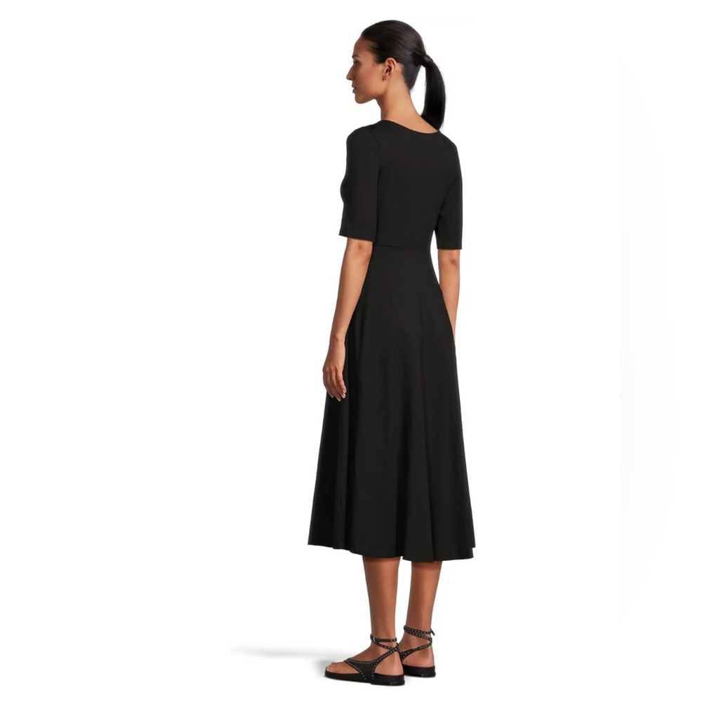 NEW Pact Organic Cotton Scoop Neck Stretch Fit and Flare Midi Dress Black Size L - Picture 3 of 11